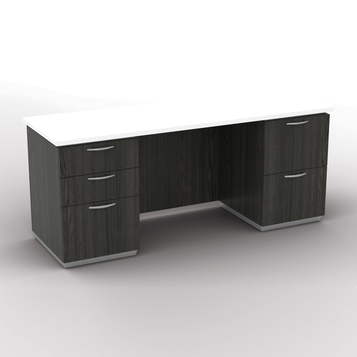 "Tuxedo White" Double Pedestal Credenza, 72" x 36", White Top with Slate Grey Base