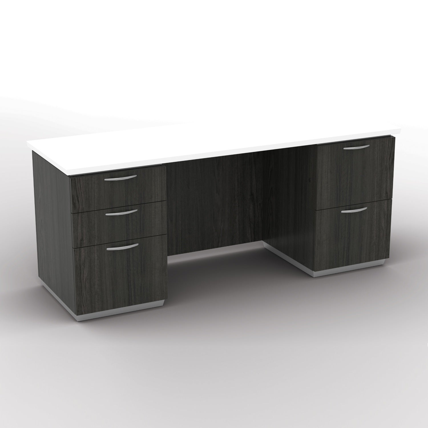 "Tuxedo White" Double Pedestal Credenza, 72" x 36", White Top with Slate Grey Base