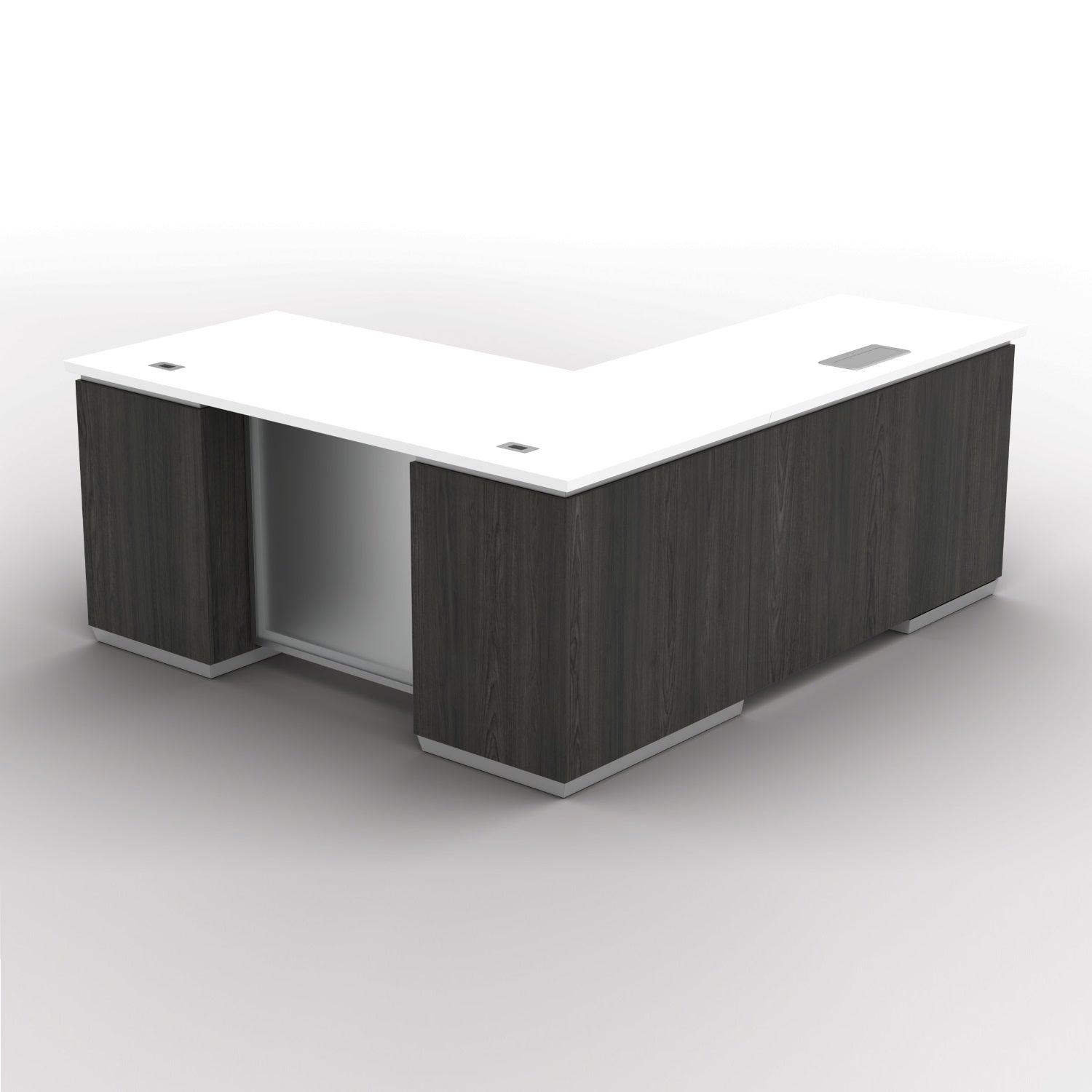 "Tuxedo White" L-Shape, 66" x 78", White Top with Slate Grey Base