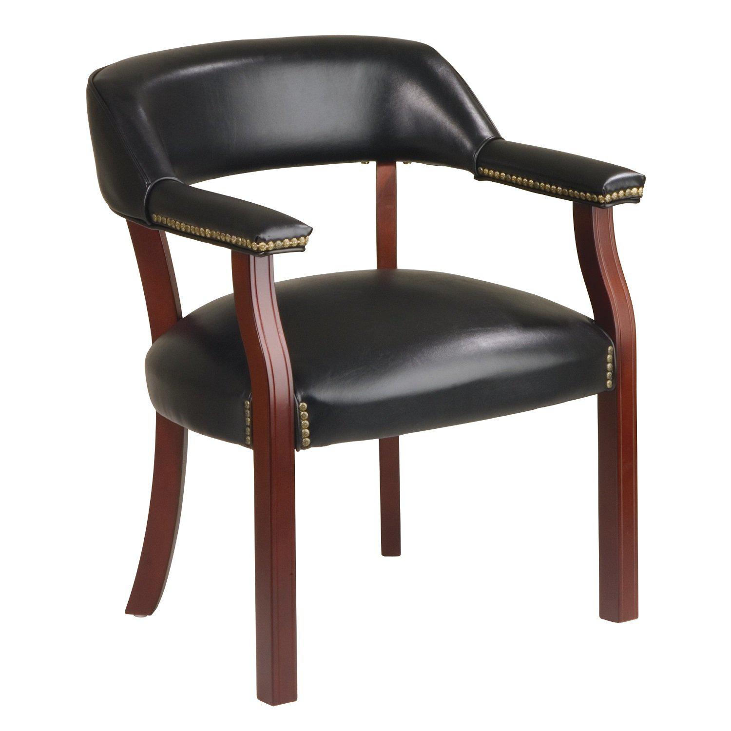 Traditional Guest Chair with Wrap Around Back, Black Vinyl Upholstery