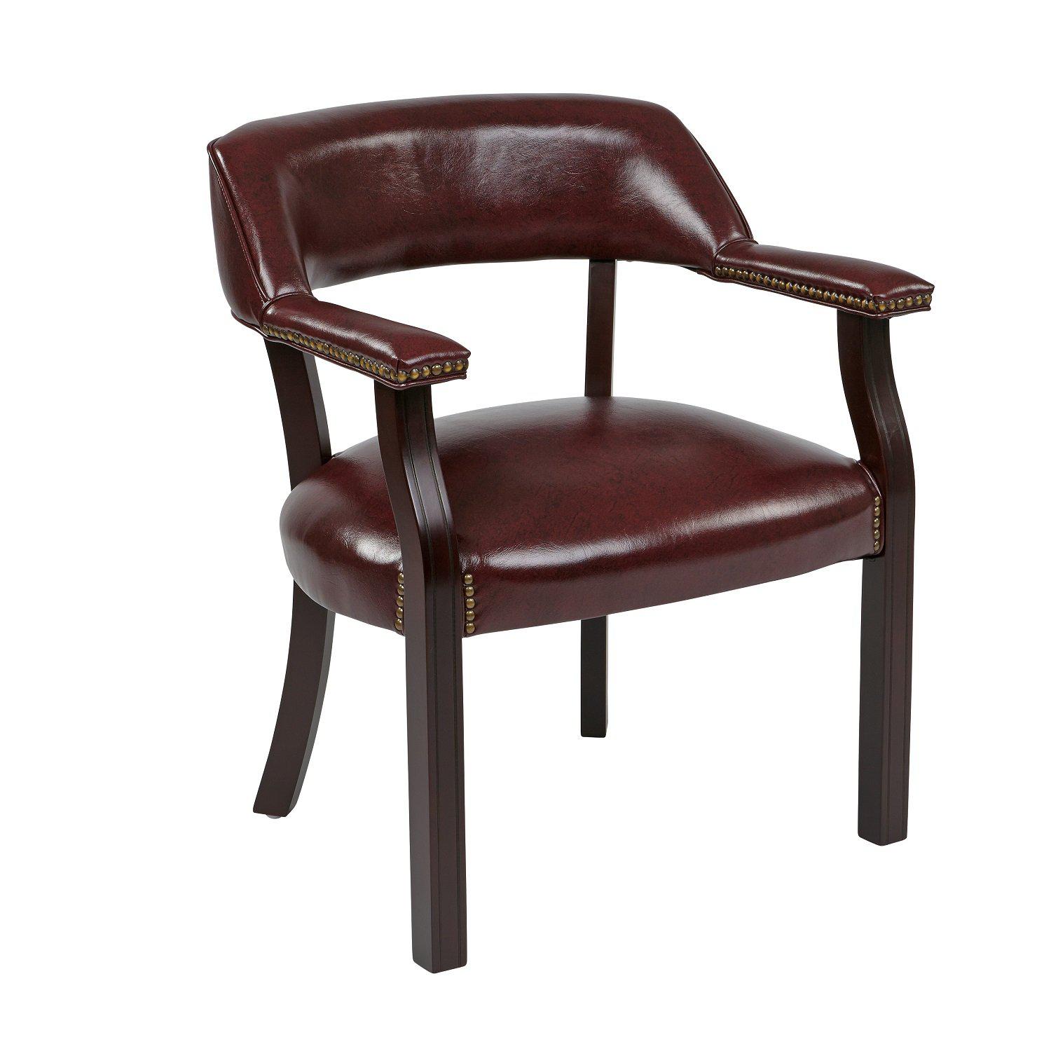 Traditional Guest Chair with Wrap Around Back, Oxblood Vinyl Upholstery