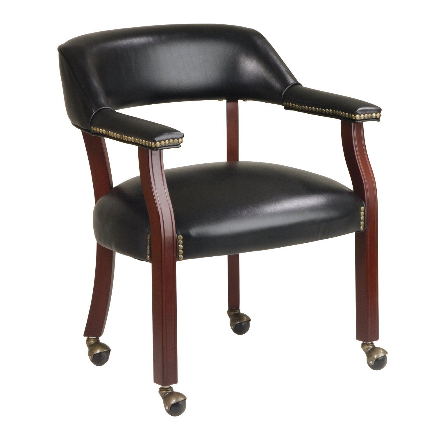 Traditional Guest Chair with Wrap Around Back and casters, Black Vinyl Upholstery