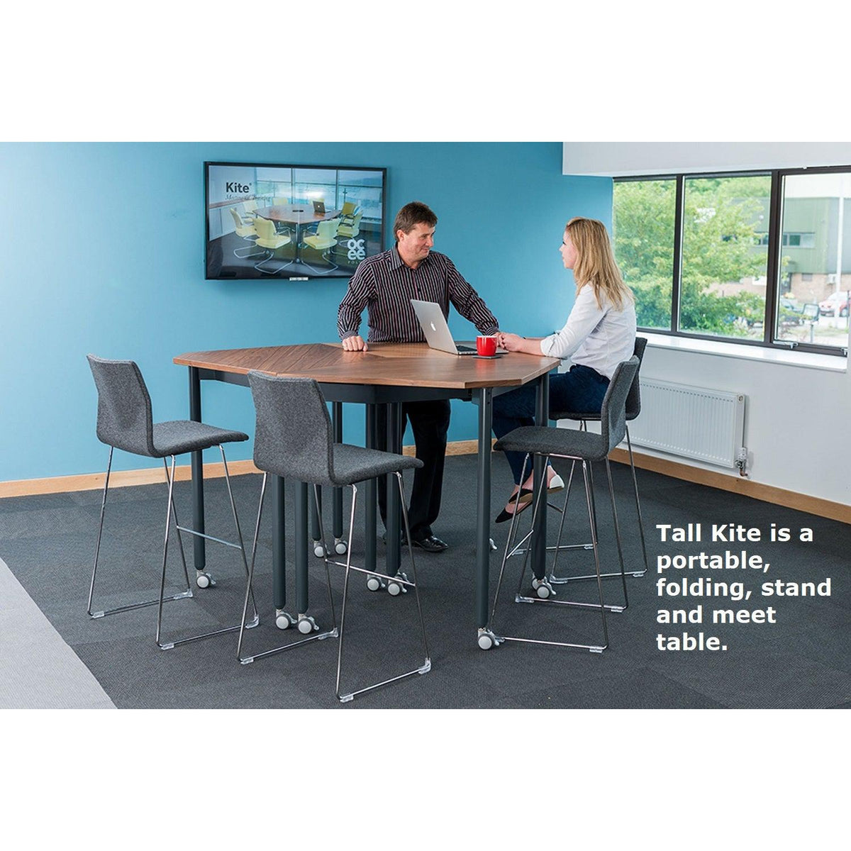 Muzo Tall Kite® Standing Height Mobile Dry-Erase Flip-Top Folding/Nesting Table, Rectangle, 51" W x 29.5" D