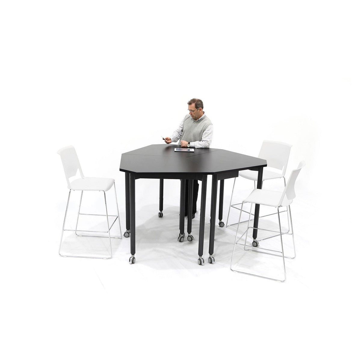 Muzo Tall Kite® Standing Height Mobile Dry-Erase Flip-Top Folding/Nesting Table, Boat End, 51" W x 29.5" D