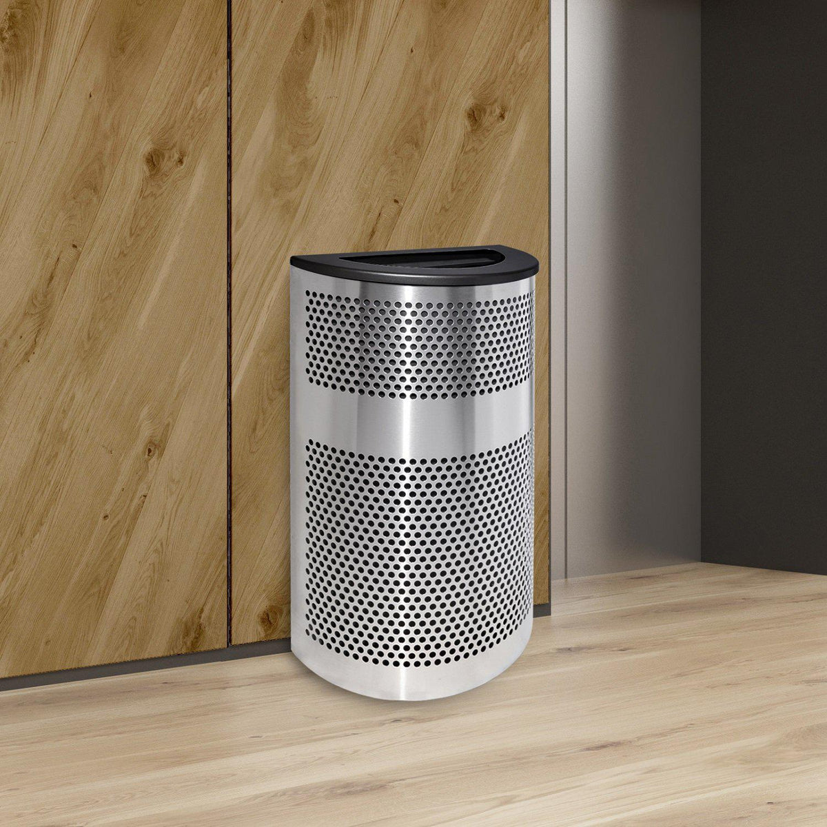 Venue Collection Indoor Half Round Waste Receptacle, 20-Gallon Capacity