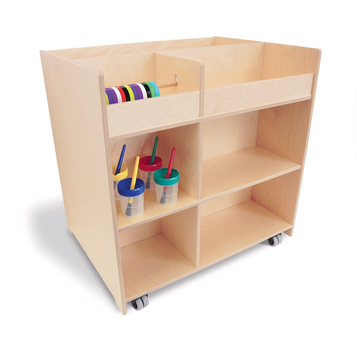 Guidecraft Art Activity Cart - Rolling Wooden Storage Cabinet and Shelves;  Arts and Crafts Supply; Classroom Furniture