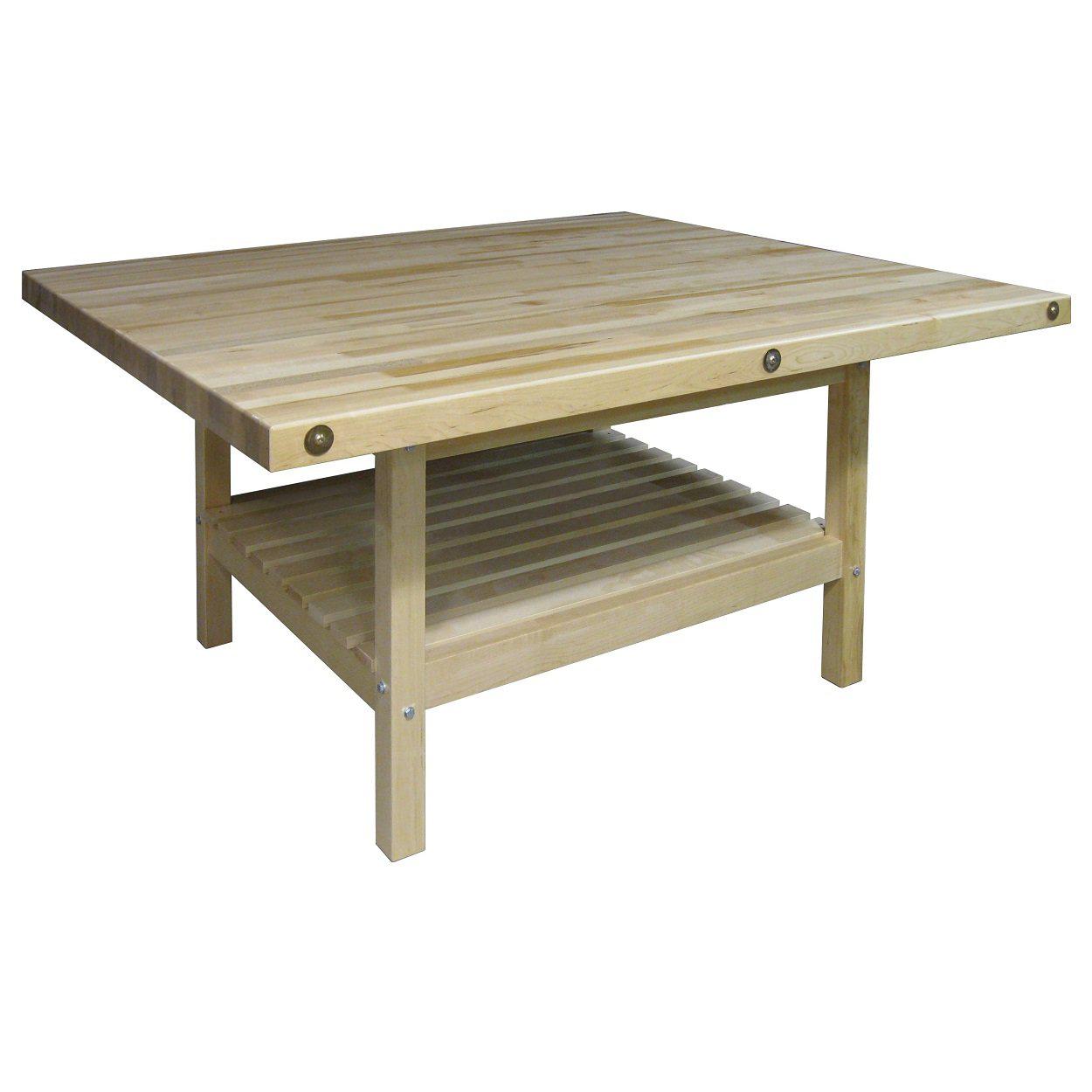 Heavy Duty Project Workbench, Lower Slatted Shelf, 2-1/4" x 54" x 64" Hard Maple Top
