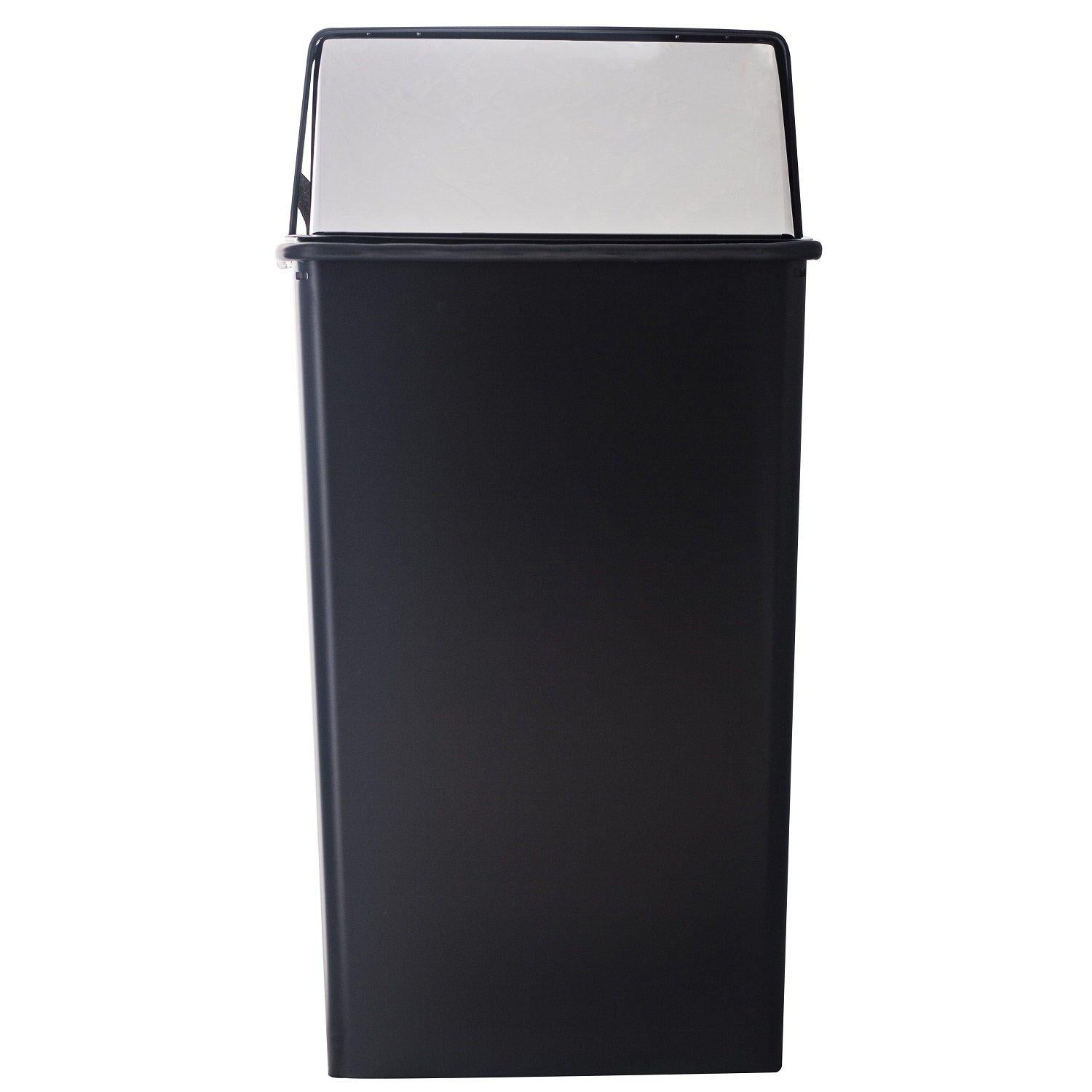 Monarch Series Push Top Hamper Design Indoor Waste Receptacle, 36-Gallon Capacity, Black with Chrome Accents