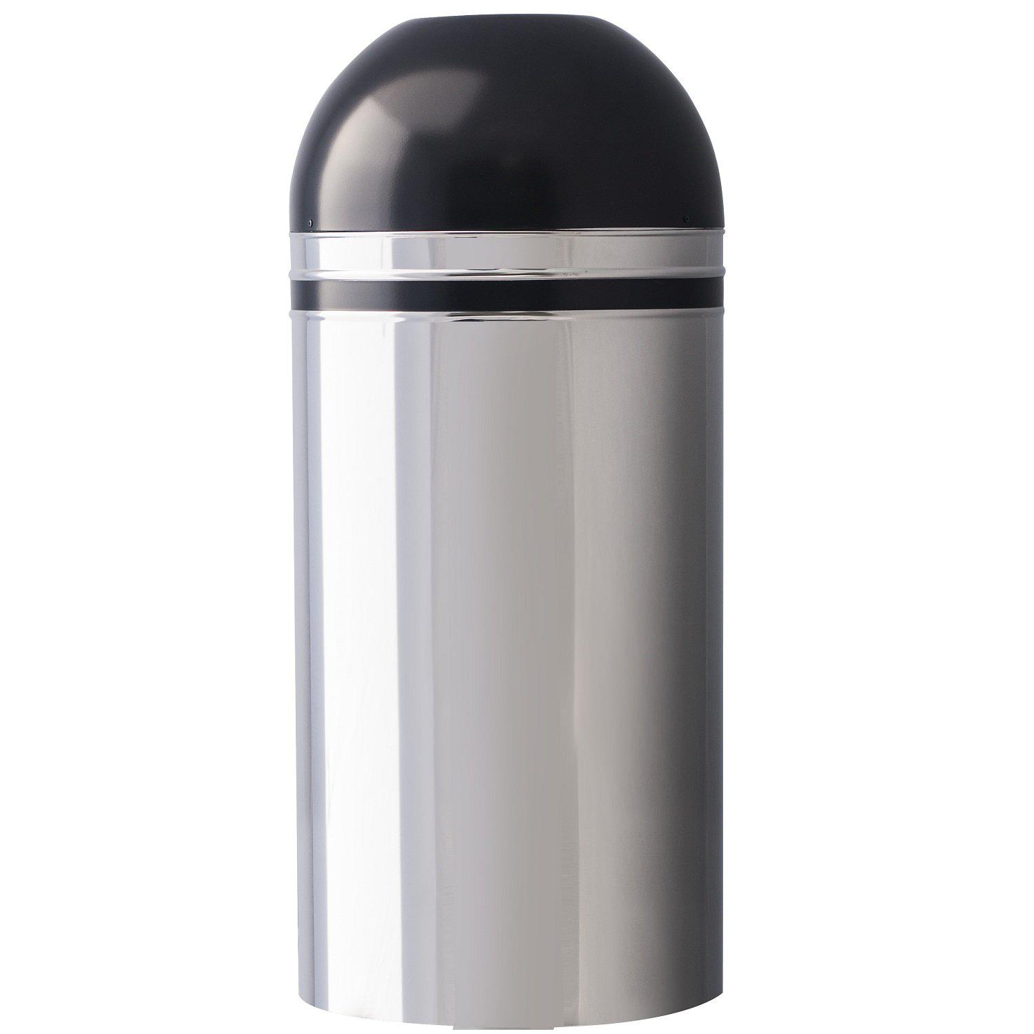 Monarch Series Open Dome Top Indoor Waste Receptacle, 15-Gallon Capacity, Chrome with Black Accents