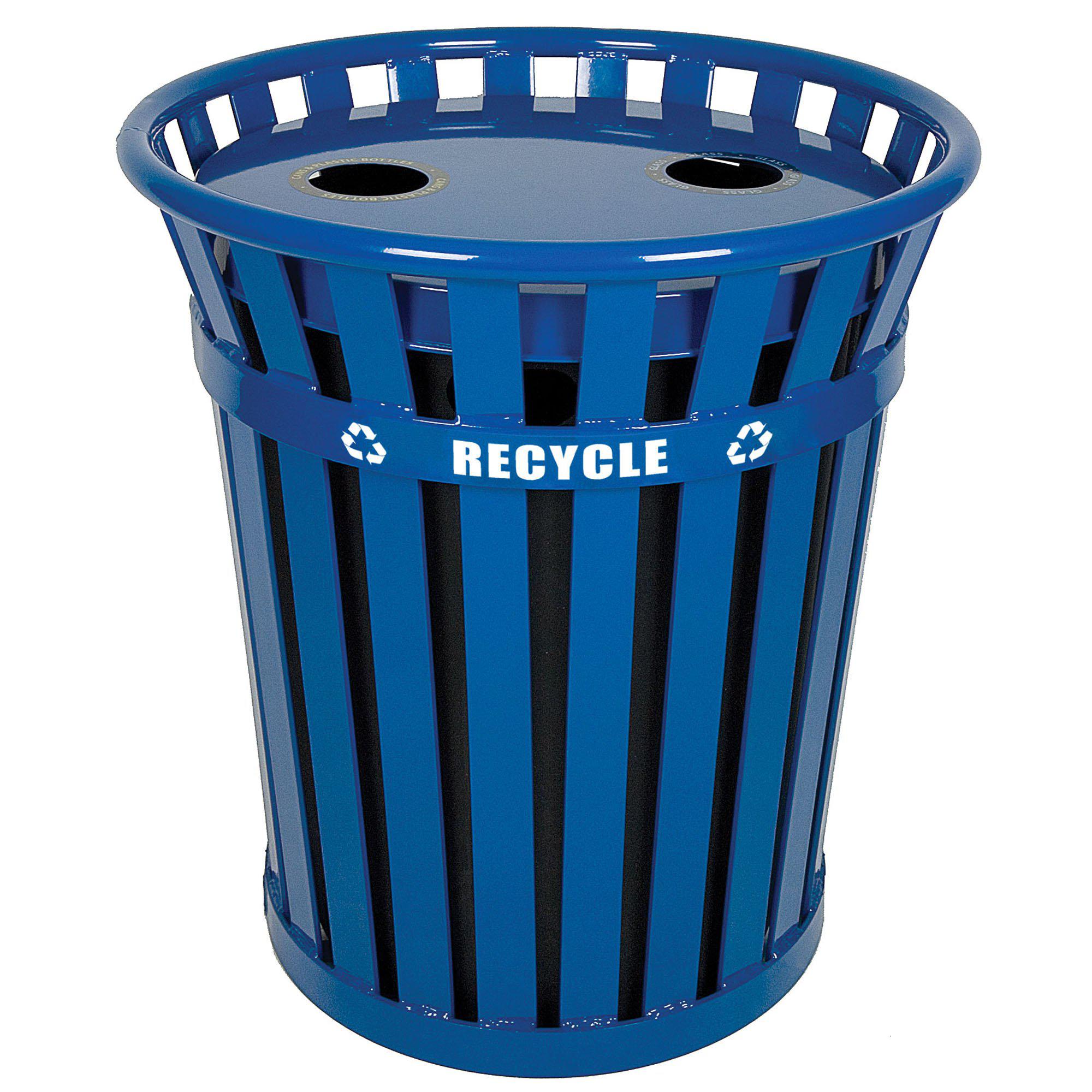 Wydman Collection Heavy Duty Slatted Outdoor Recycling Receptacle with Flat Top Lid, 36-Gallon Capacity