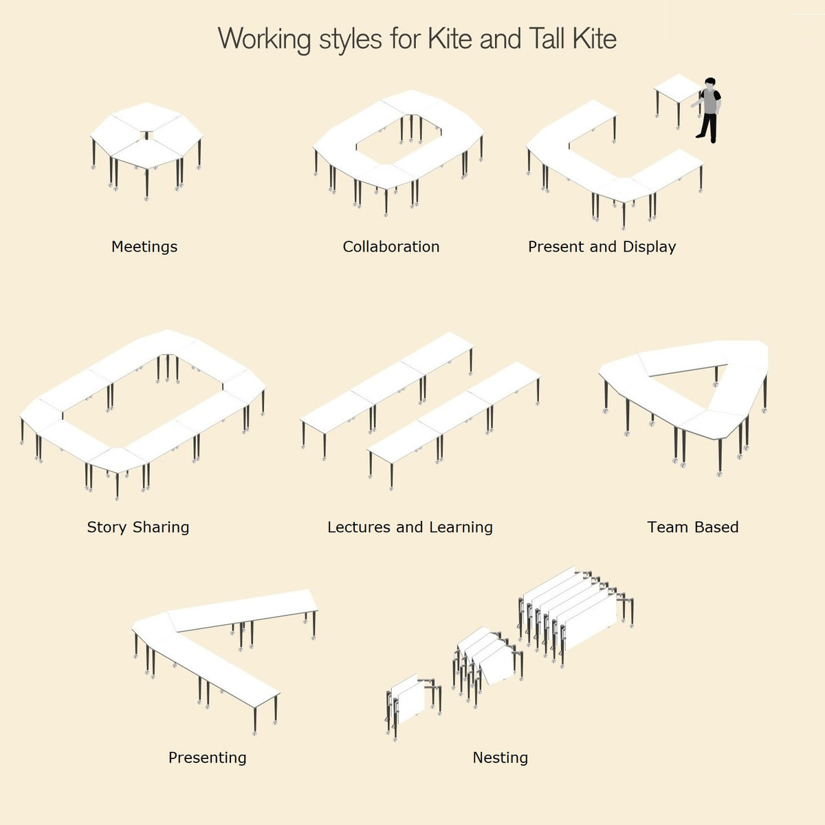 Muzo Tall Kite® Standing Height Mobile Flip-Top Folding/Nesting Table, Semi-Circle, 59" W x 29.5" D