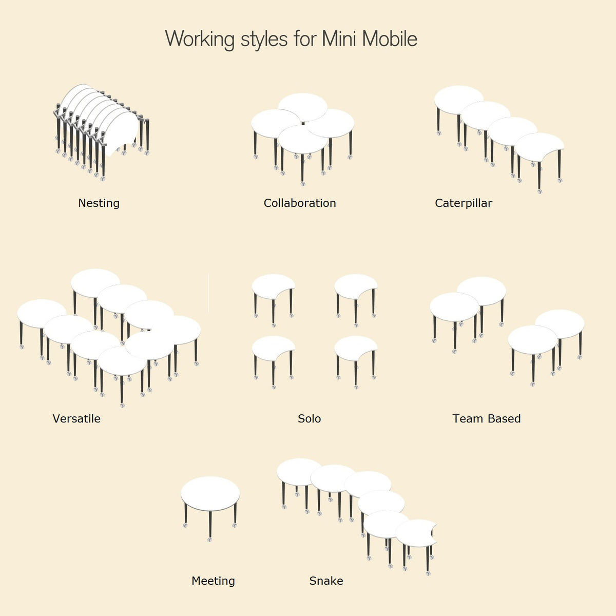 Muzo Tall Kite® Standing Height Mini Mobile Flip-Top Folding/Nesting Table, 42" Crescent