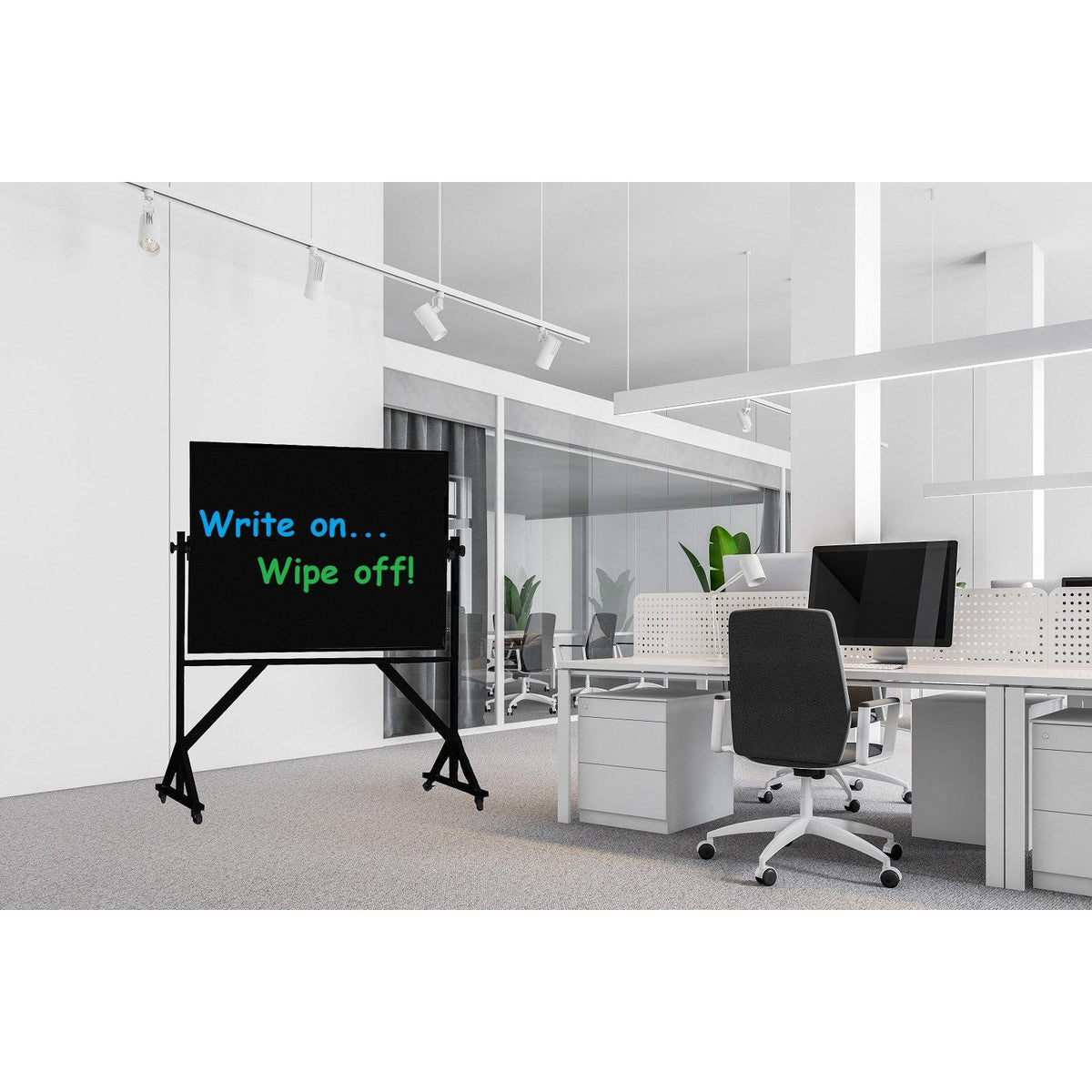 En Noir Mobile Reversible Black Dry Erase Magnetic Porcelain Markerboard, 42" H x 60" W