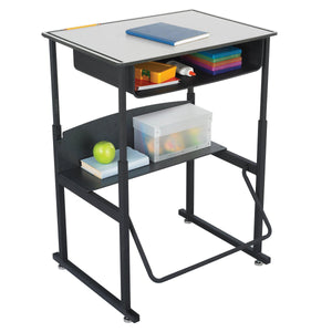 AlphaBetter® Adjustable-Height Stand-Up Desk, 28 x 20" Premium Top, Book Box and Swinging Footrest Bar-Desks-Gray-
