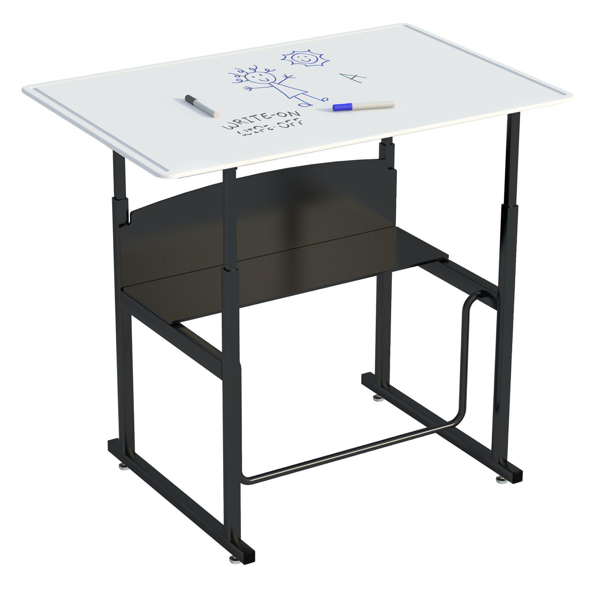 AlphaBetter® Adjustable-Height Stand-Up Desk, 36 x 24" Premium Top and Swinging Footrest Bar-Desks-Dry Erase-