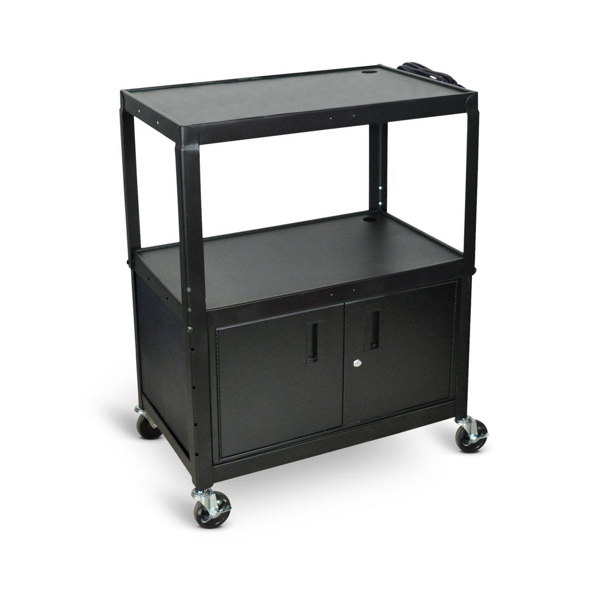 Extra-Large Adjustable-Height Steel AV Cart with Cabinet