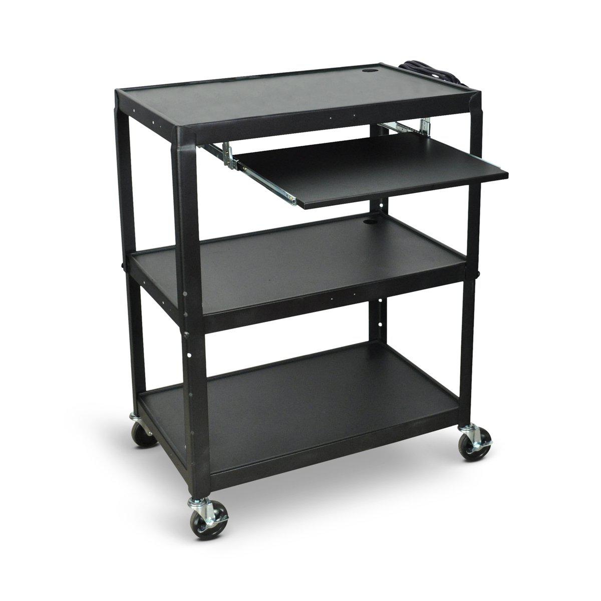 Extra Large Adjustable-Height Steel AV Cart with Pullout Keyboard Tray