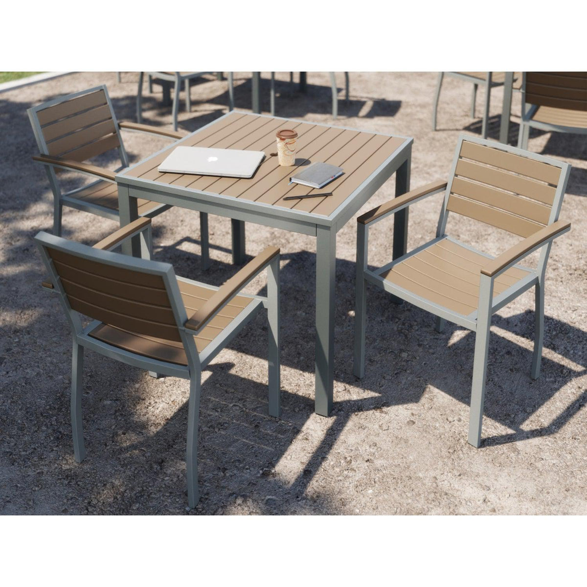 Seaside Collection Outdoor/Indoor Aluminum Arm Barstool with Gray Synthetic Teak Seat and Back