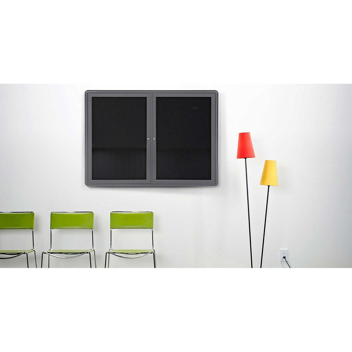 Ovation 2 Door Enclosed Fabric Bulletin Board, Hinged Doors, 3' H x 4' W