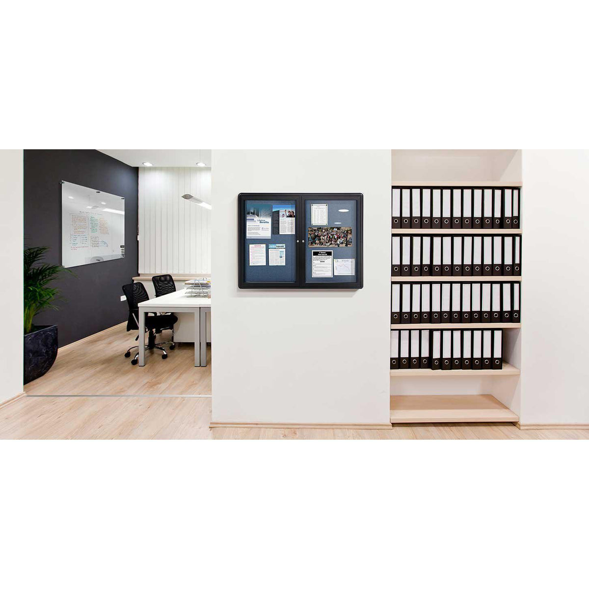 Ovation 1 Door Enclosed Fabric Bulletin Board, Hinged Door, 3' H x 2' W