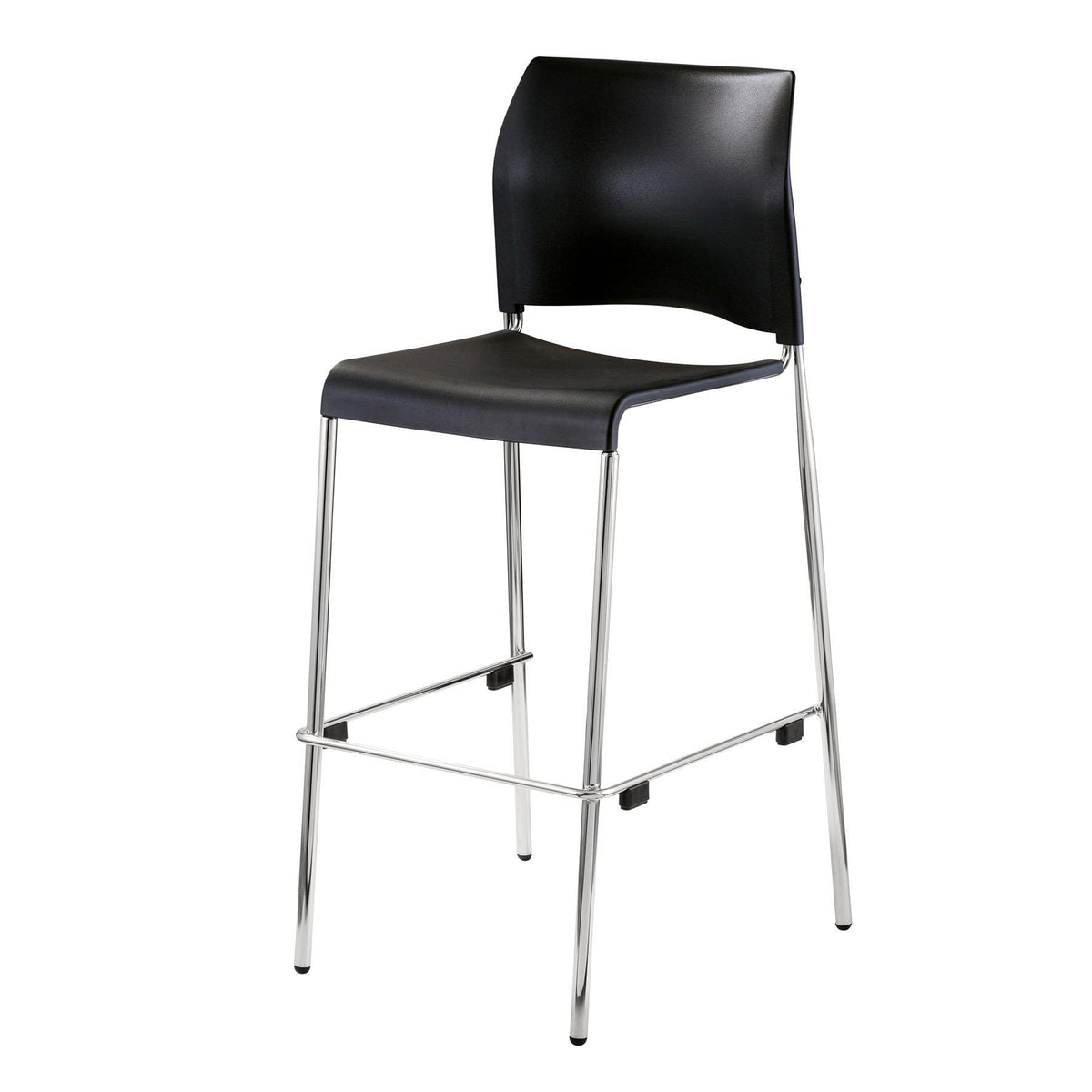 Cafetorium Bar Stool, Black Plastic Seat, Chrome Frame-Stools-
