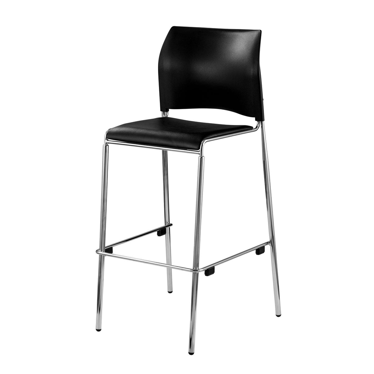 Cafetorium Bar Stool, Black Vinyl Seat, Black Plastic Back, Chrome Frame-Stools-