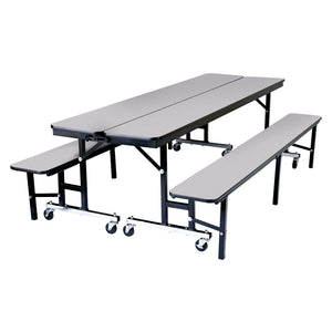 Mobile Convertible Bench Cafeteria Table, 8'L, Particleboard Core, Vinyl T-Mold Edge, Textured Black Frame