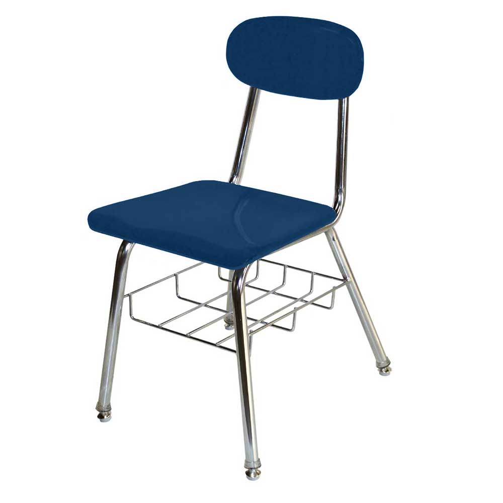 Hard Plastic Bookbasket Chair, 17.5" Seat Height, Chrome Frame, Navy Seat and Back - QUICK SHIP