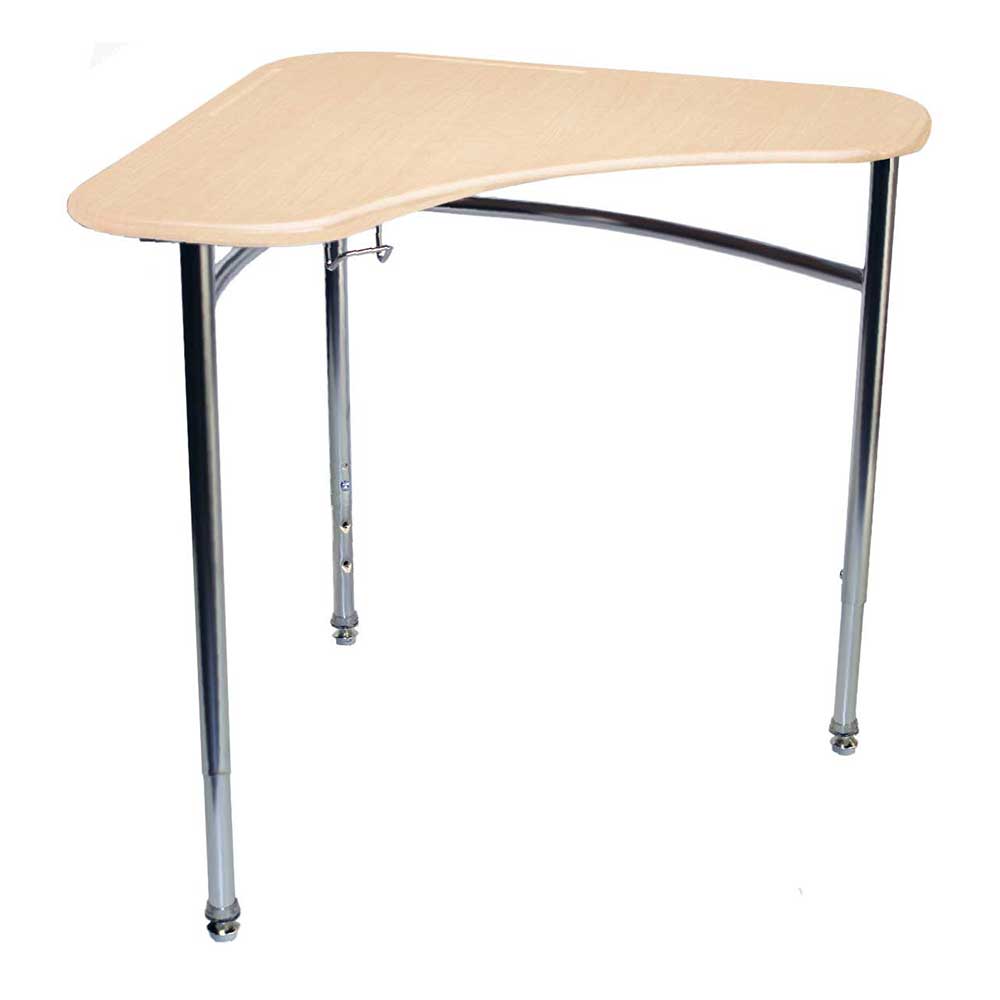 Collaborative Tri-Corner Adjustable Height Desk, 21" x 36" Maple Hard Plastic Top, Chrome Frame - QUICK SHIP