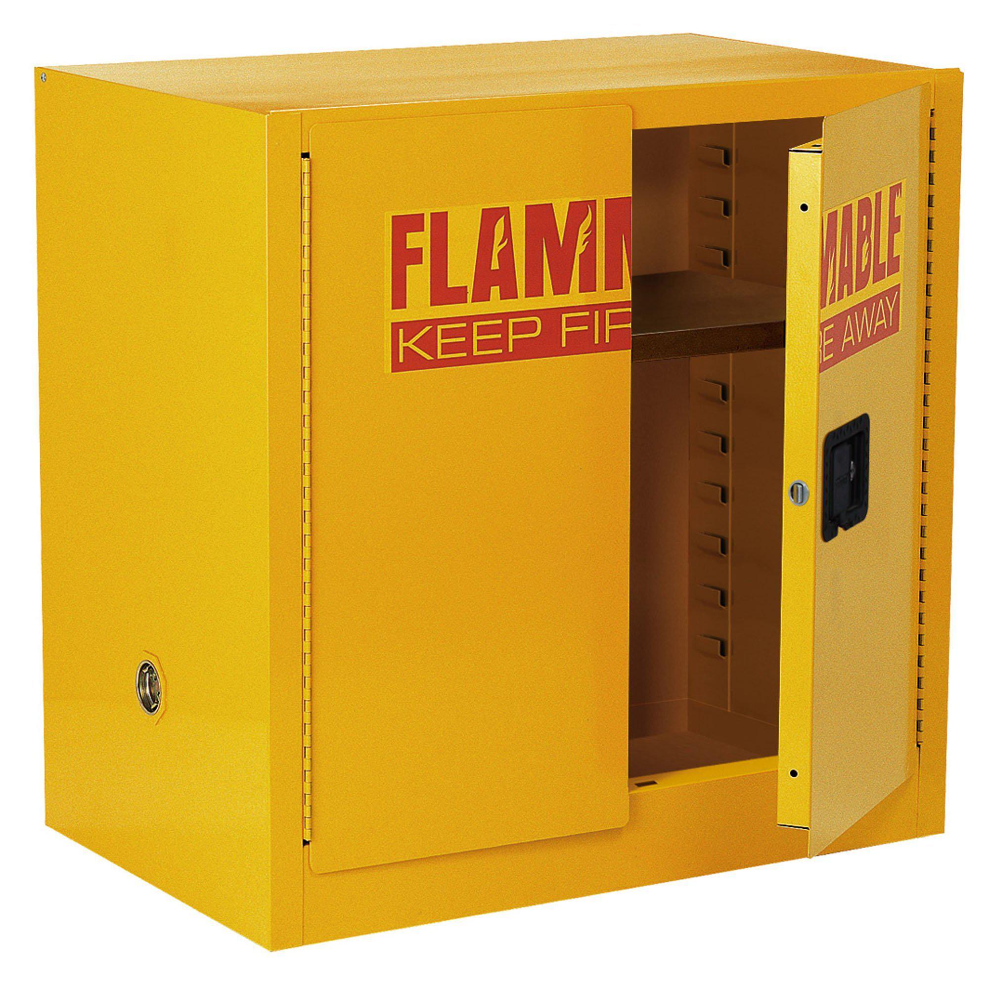 Compact Flammable Safety Cabinet with Double Door, Manual Close, 22 Gallon Capacity, Safety Yellow, 35 x 22 x 35