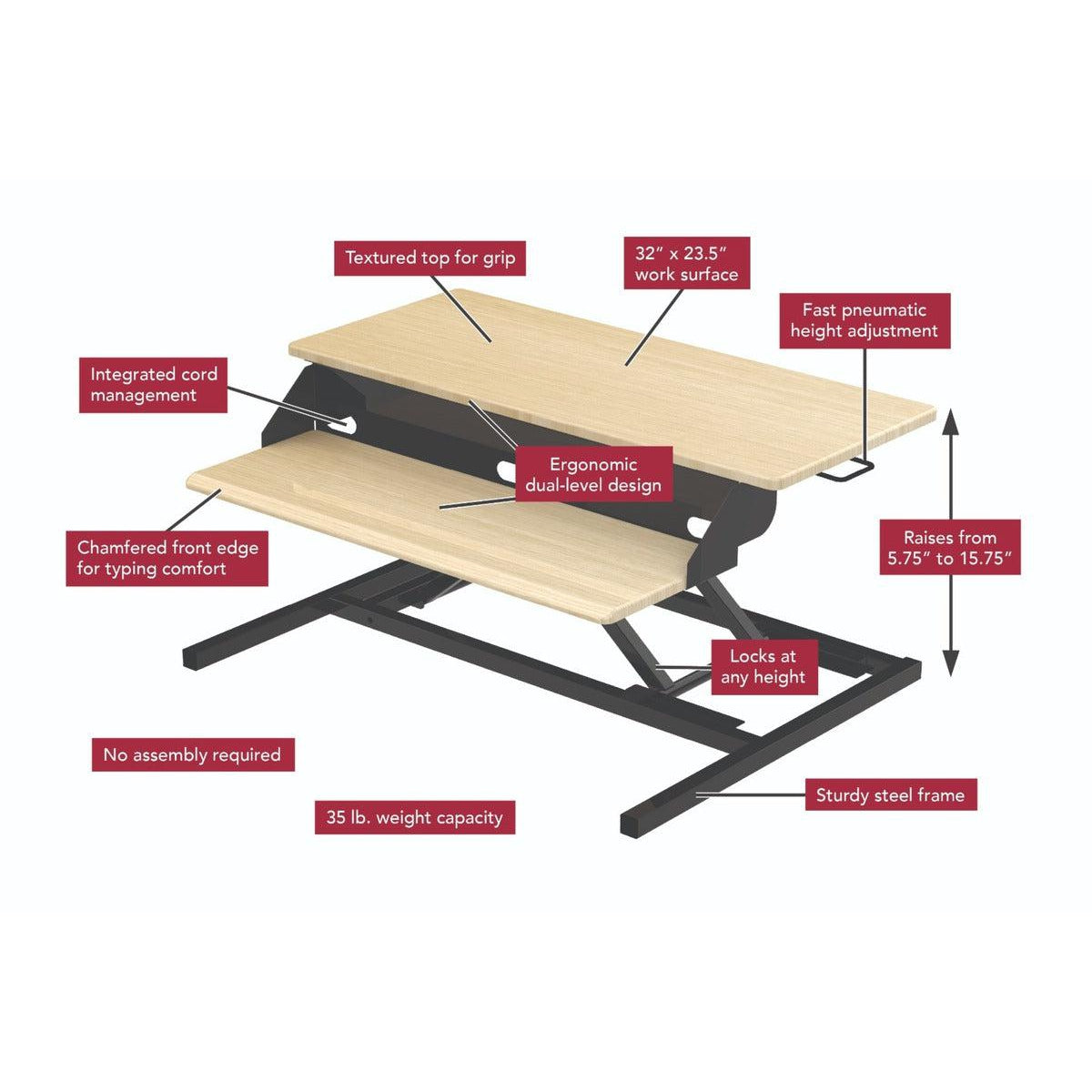 Two-Tier Pneumatic Standing Desk Converter