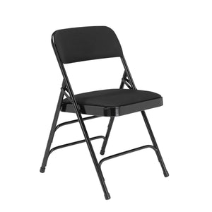 Deluxe Fabric Upholstered Triple Brace Double Hinge Premium Folding Chair (Carton of 4)-Chairs-Midnight Black Fabric/Black Frame-