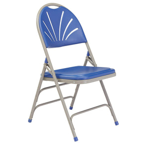 Deluxe Fan Back Double Hinge Folding Chair With Triple Brace (Carton of 4)-Chairs-Blue Plastic/Grey Frame-