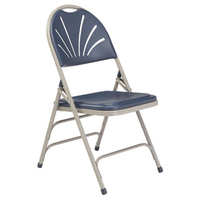 Deluxe Fan Back Double Hinge Folding Chair With Triple Brace (Carton of 4)-Chairs-Dark Blue Plastic/Grey Frame-