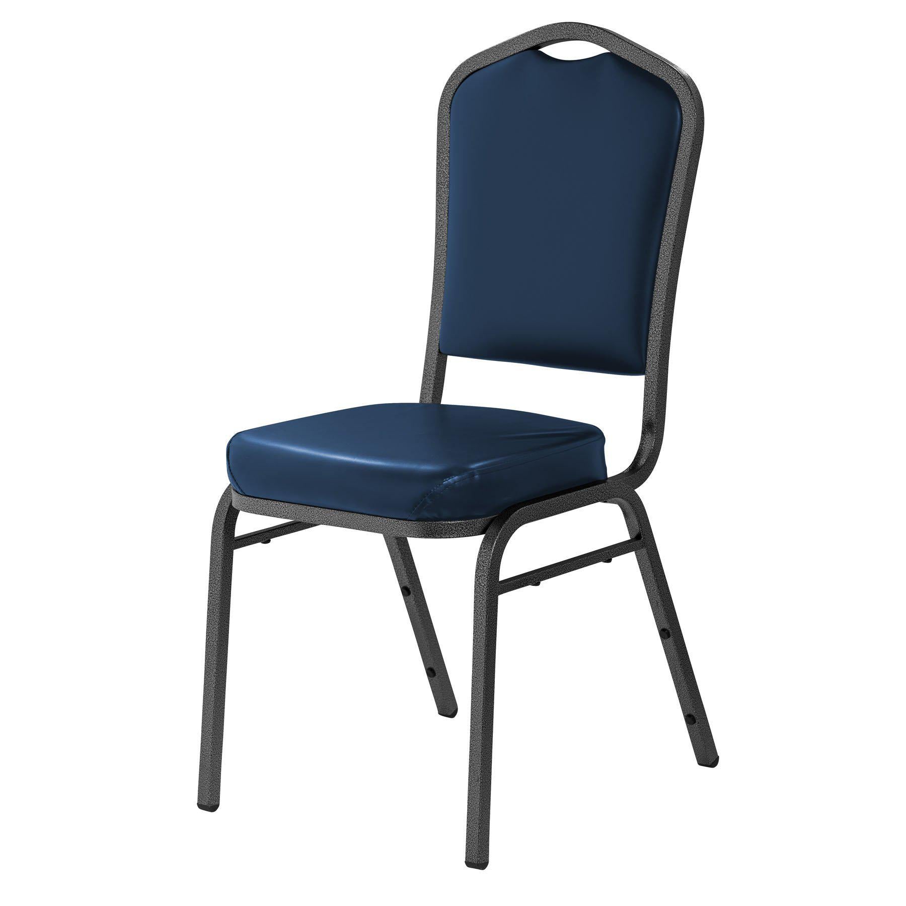 Deluxe Upholstered Silhouette Stack Chair-Chairs-Midnight Blue Vinyl/Silvervein Frame-