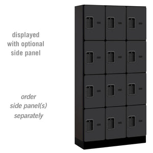 Designer Wood Lockers, 12"-Wide Four Tier, 6 Feet High, 15" Deep-Lockers-3 Wide-Black-