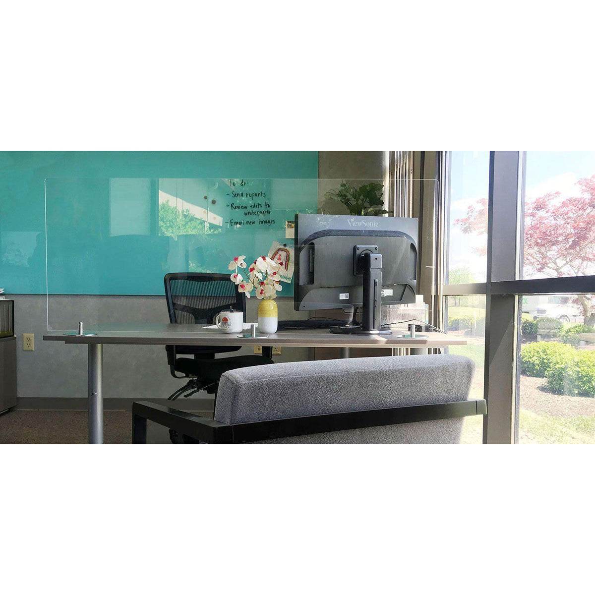 Free Standing Desktop Protection Screen and Sneeze Guard, Clear Plastic, 24"H x 59"W