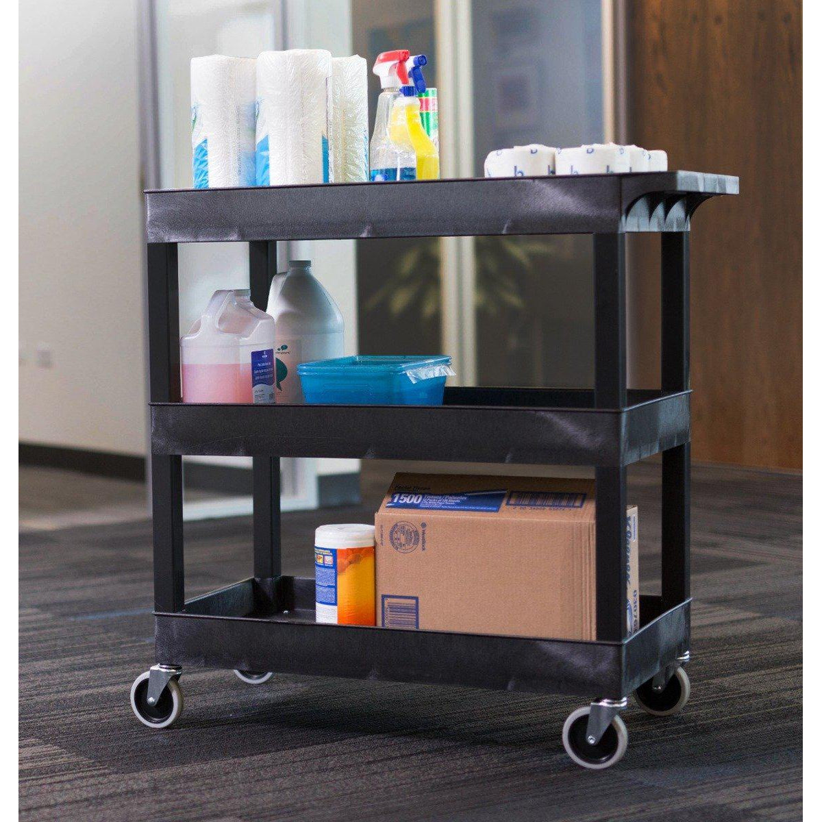 32" x 18" Plastic Tub Cart with Three Shelves