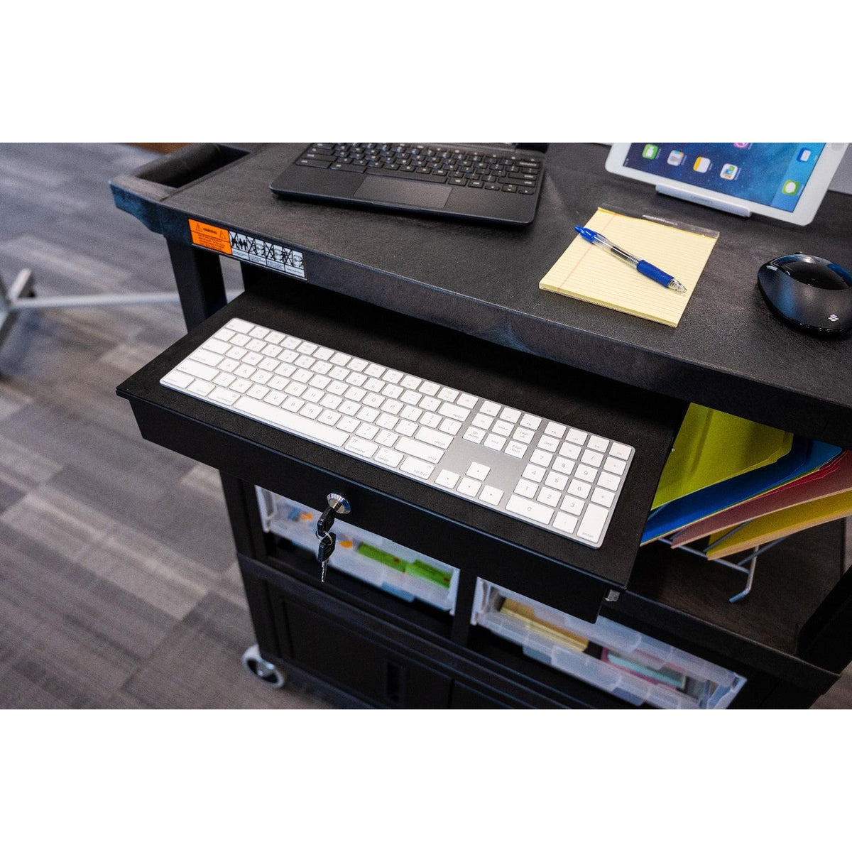 Traveling Teacher Cart with Locking Cabinet