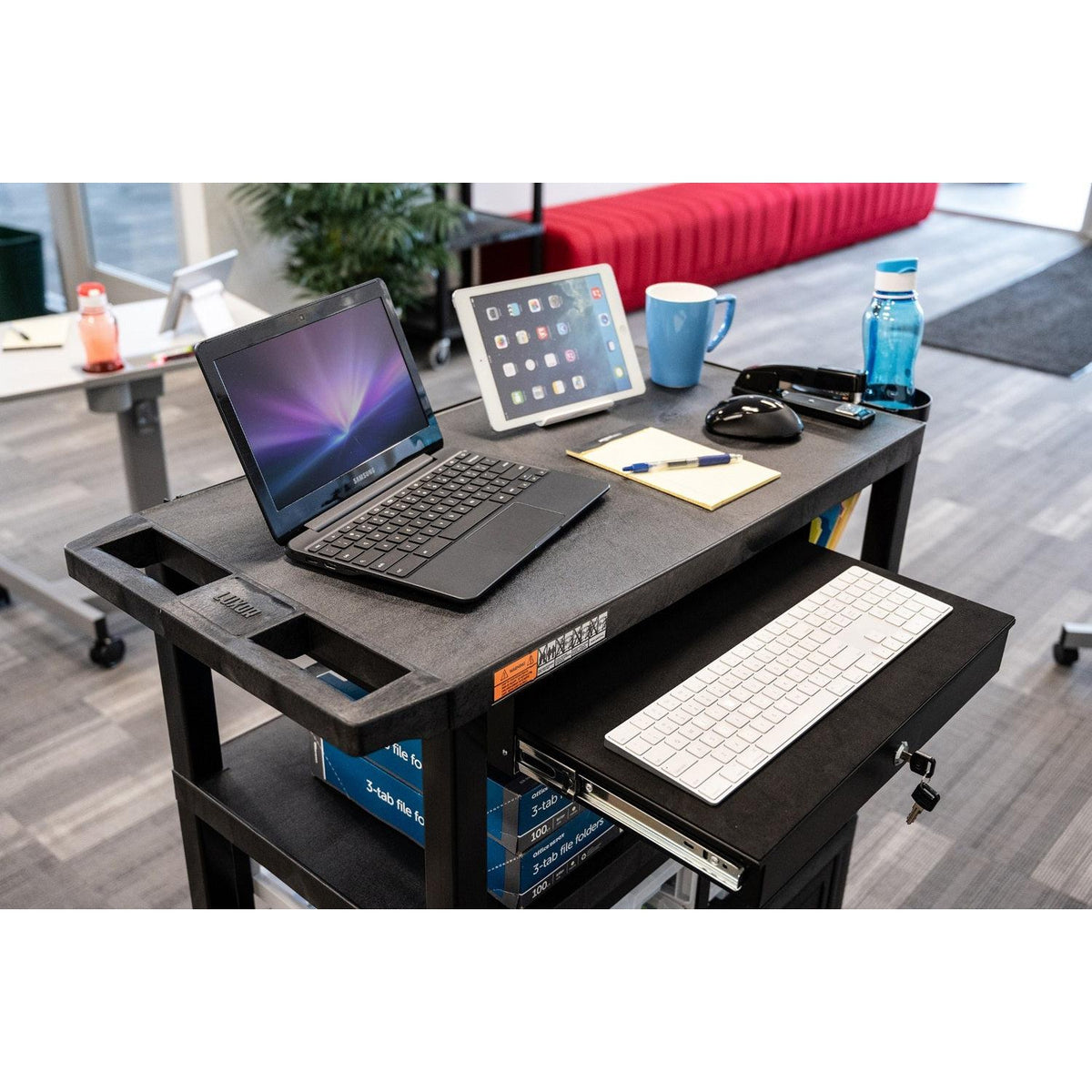 Traveling Teacher Cart with Locking Cabinet