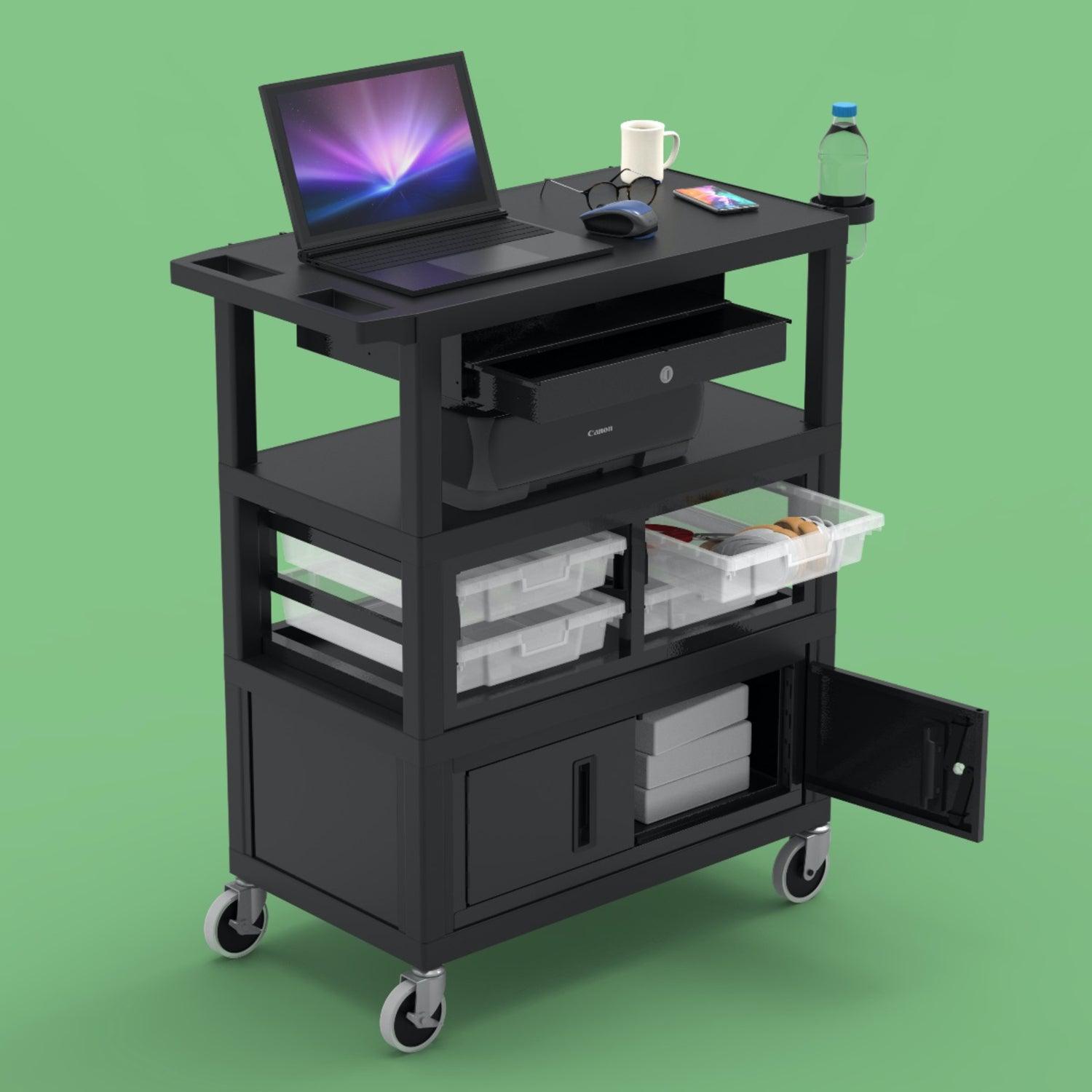 Traveling Teacher Cart with Locking Cabinet