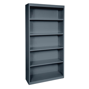 Elite Series Welded Steel Bookcase, 4 Shelves and Bottom Shelf, 36 x 18 x 72, Charcoal