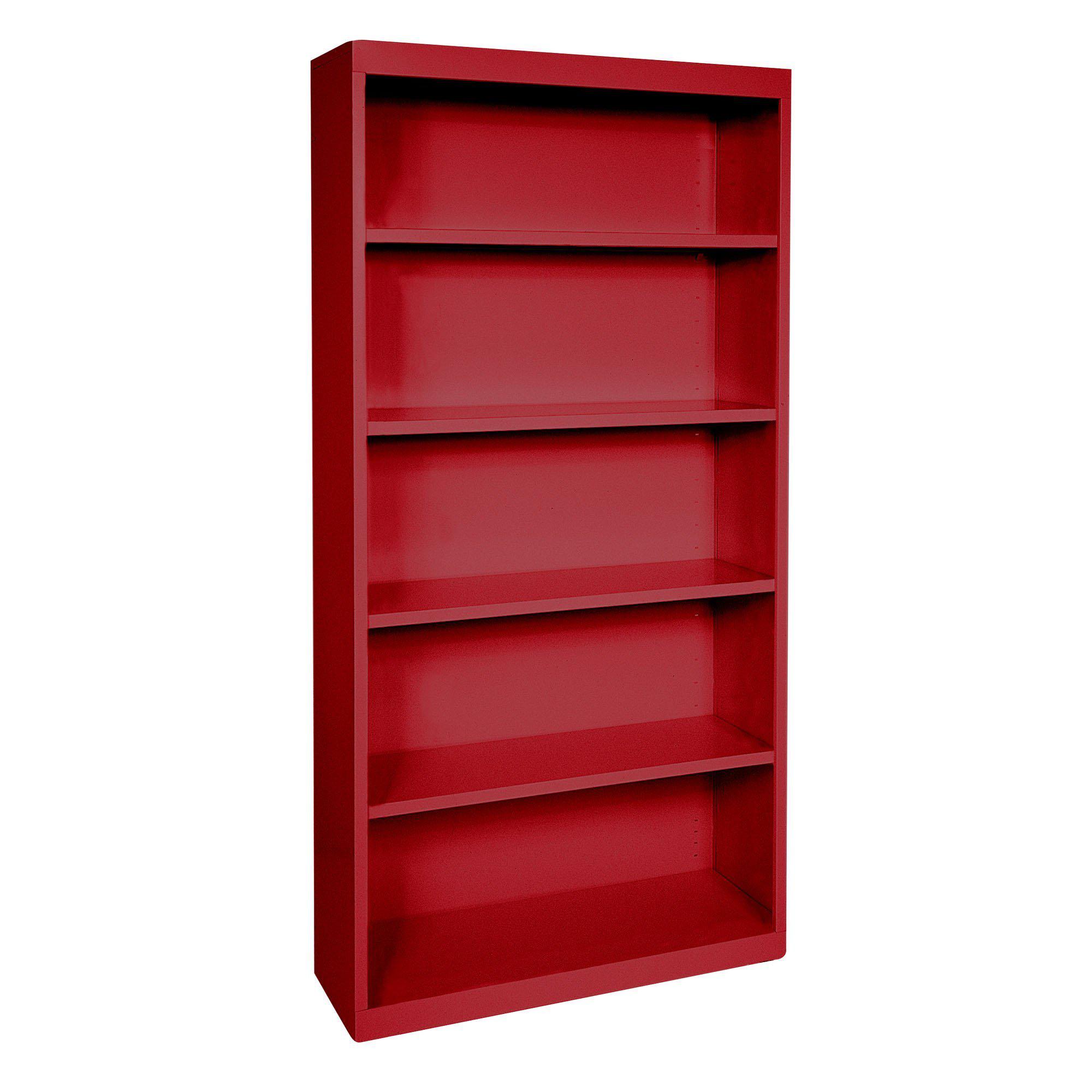 Elite Series Welded Steel Bookcase, 4 Shelves and Bottom Shelf, 36 x 18 x 72, Red