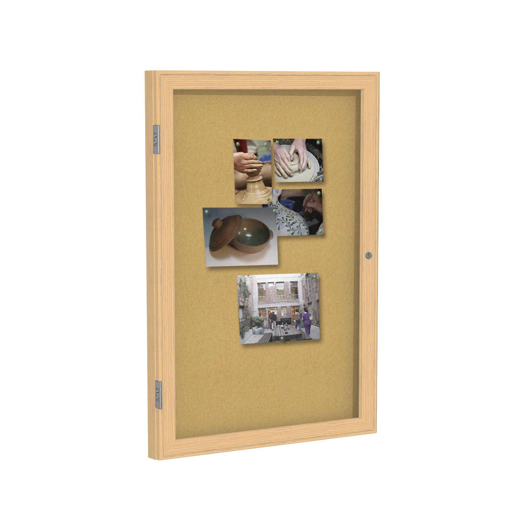Enclosed Natural Cork Bulletin Board with Oak Wood Frame-Boards-24"H x 18"W-1-