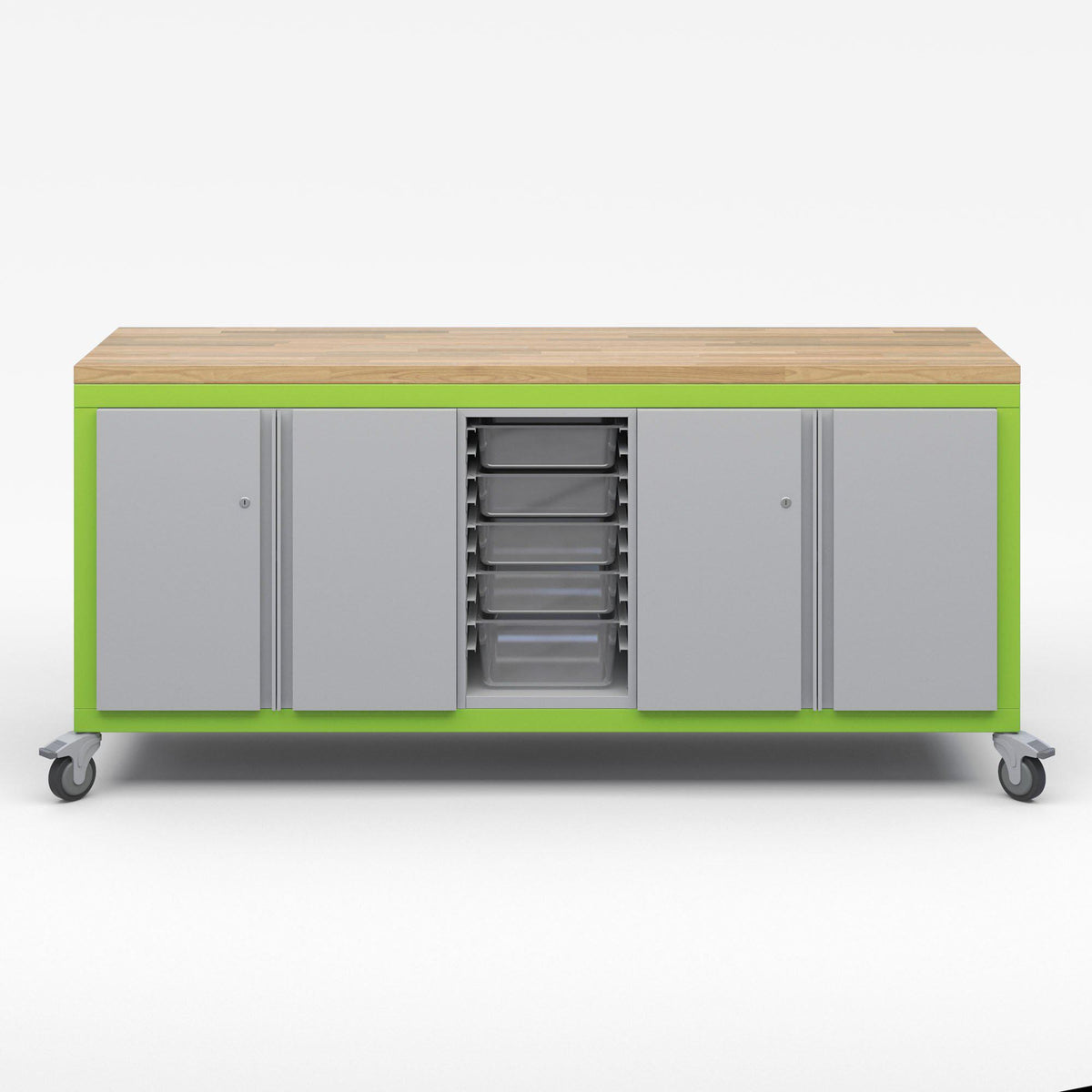 Explorer Series Cargo Cart-Tables-Full Top-1 Bin Module, 2 Double Door Storage Modules-Green Apple