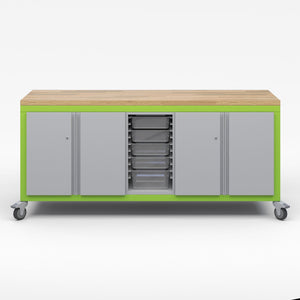 Explorer Series Cargo Cart-Tables-Full Top-1 Bin Module, 2 Double Door Storage Modules-Green Apple
