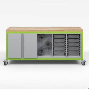 Explorer Series Cargo Cart-Tables-Full Top-1 Double Door Storage Module, 1 Peg Storage Module, 2 Bin Storage Modules-Green Apple