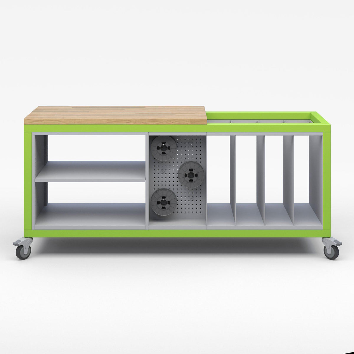 Explorer Series Cargo Cart-Tables-Partial Top-1 Double Open Storage Module, 1 Peg Board Storage Module, 1 Large Format Storage Module-Green Apple