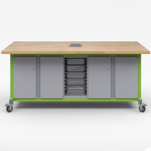 Explorer Series Maker Tables with Power-Tables-1 Bin Module, 2 Double Door Storage Modules-Green Apple-