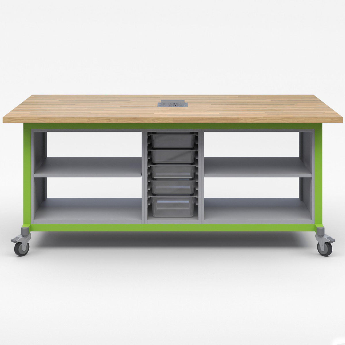 Explorer Series Maker Tables with Power-Tables-1 Bin Module, 2 Double Open Storage Modules-Green Apple-